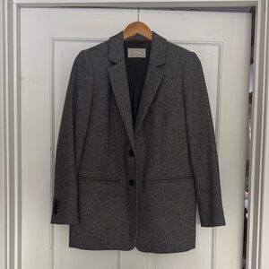 Everlane Oversized Wool Blazer in Black and Gray Herringbone Size 00